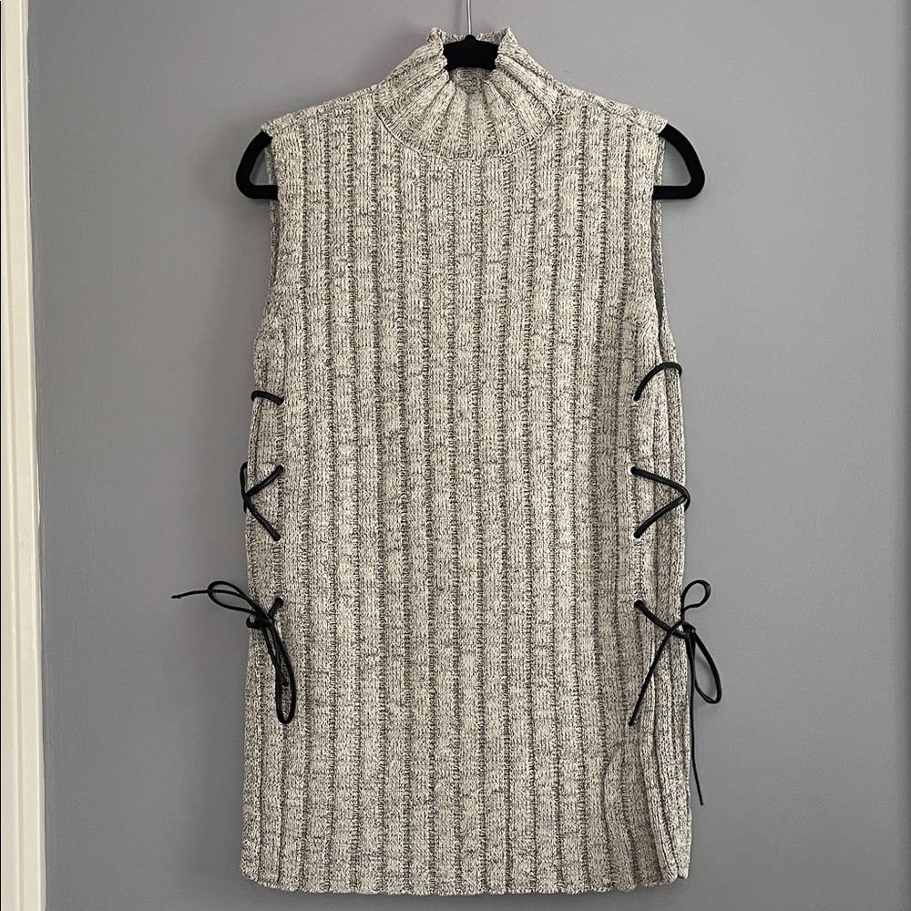 Gray Sleeveless Knit Sweater with Side Ties